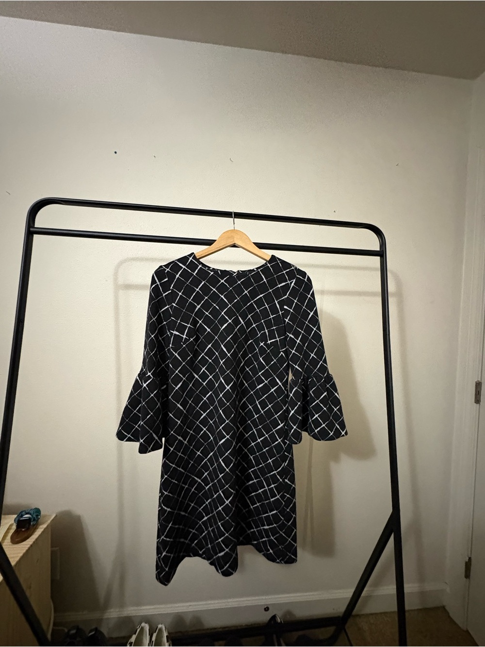 Calvin Klein Black Dress with White Windowpane Pattern